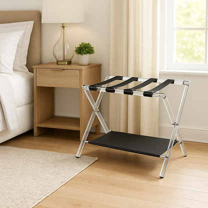 Sumerflos Acrylic Luggage Rack – Foldable Clear Suitcase Stand with Leather Straps for Guest Rooms & Hotels