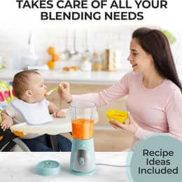 Blender kit contents including base unit, cup, lid, and blade on white background.