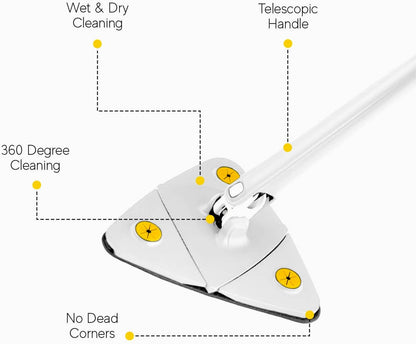 Squeeze mop for floors with triangular microfiber pad