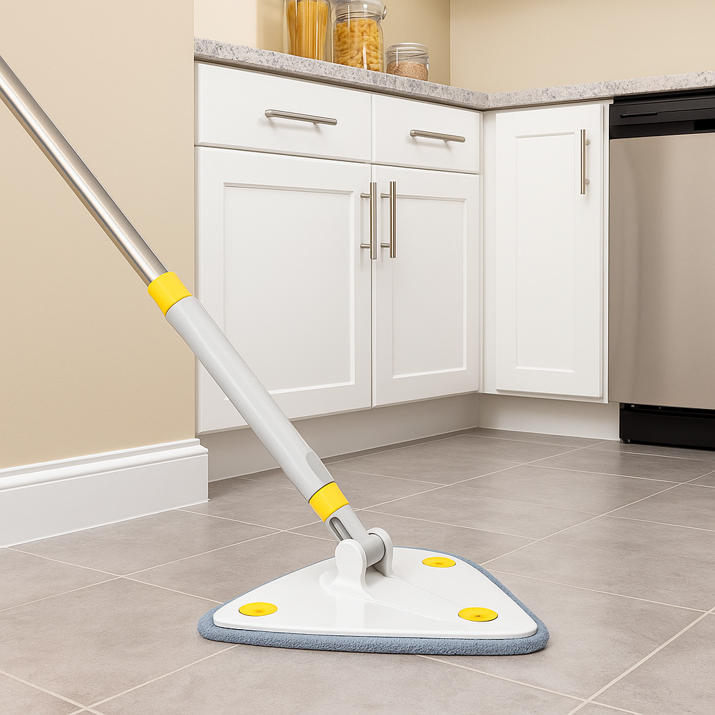360° Rotatable Triangle Squeeze Mop – Telescopic Self-Wringing Spin Mop with Microfiber Pads for Wet & Dry Cleaning