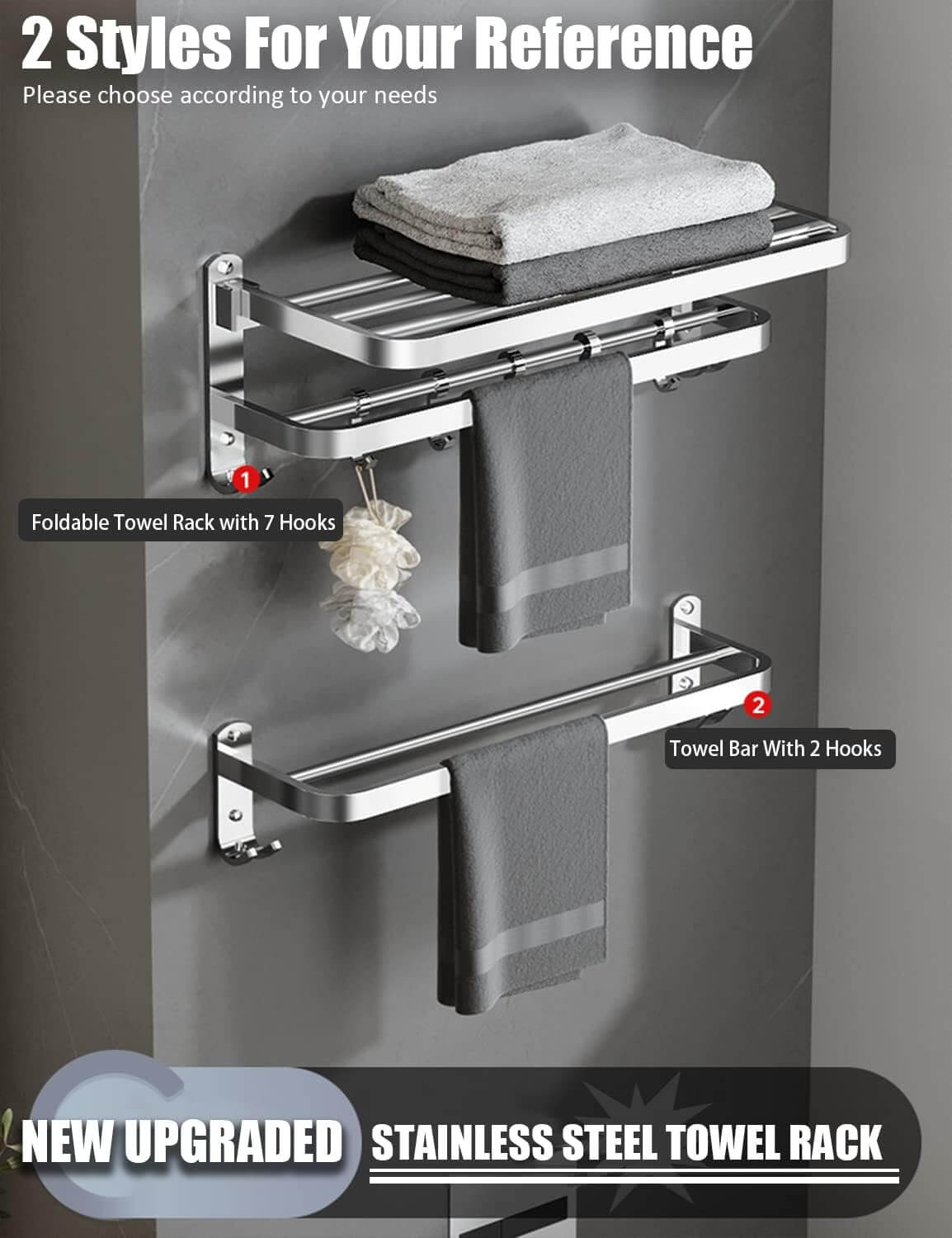 Close-up of durable double towel bars with brushed finish.