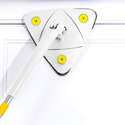 Triangle-shaped flat mop with rotating head and handle