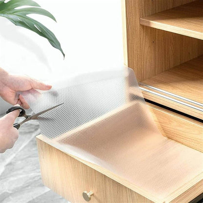 Roll of plastic shelf liner for cabinets and drawers