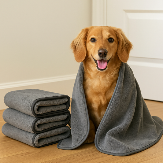 Puddle Paws Dog Towels – 3-Pack Microfiber Set (2 Large 51"x23", 1 Small 23"x23") – Ultra Absorbent, Quick Dry Pet Towels