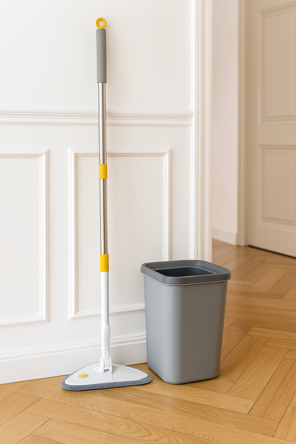 360° Rotatable Triangle Squeeze Mop – Telescopic Self-Wringing Spin Mop with Microfiber Pads for Wet & Dry Cleaning